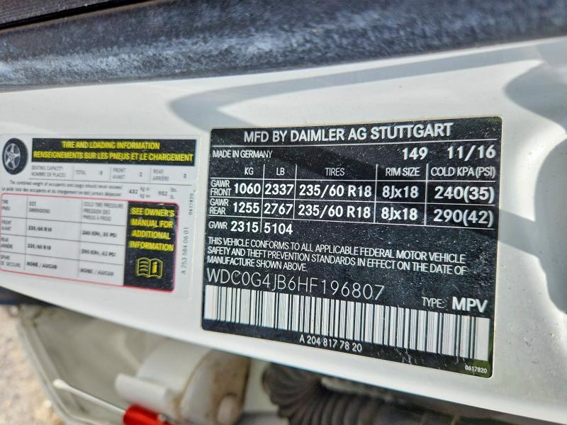 2017 Mercedes-benz Glc მანქანა იყიდება აუქციონზე, vin: WDC0G4JB6HF196807, აუქციონის ნომერი: 60934936