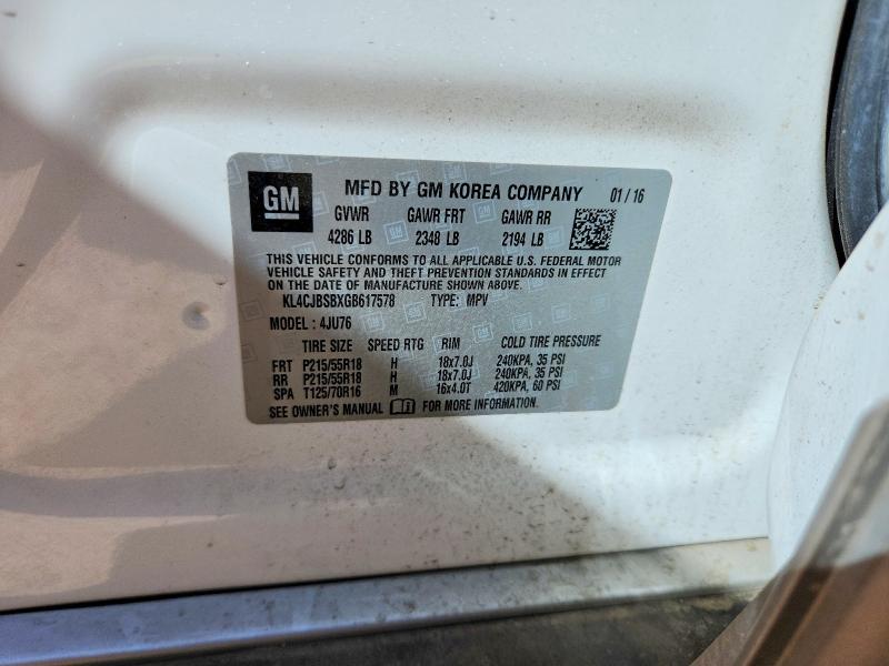 2016 Buick Encore მანქანა იყიდება აუქციონზე, vin: KL4CJBSBXGB617578, აუქციონის ნომერი: 59267116