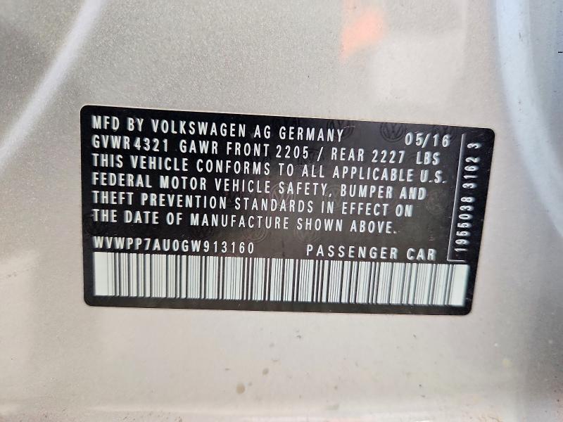 Aukcja sprzedaży 2016 Volkswagen E-golf, vin: WVWPP7AU0GW913160, numer aukcji: 63084426