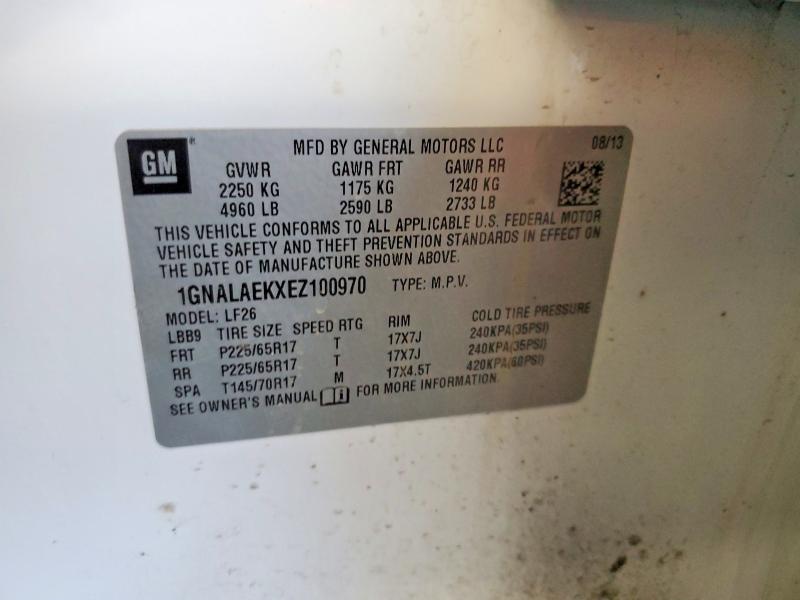 60872986 :رقم المزاد ، 1GNALAEKXEZ100970 vin ، 2014 Chevrolet Equinox مزاد بيع