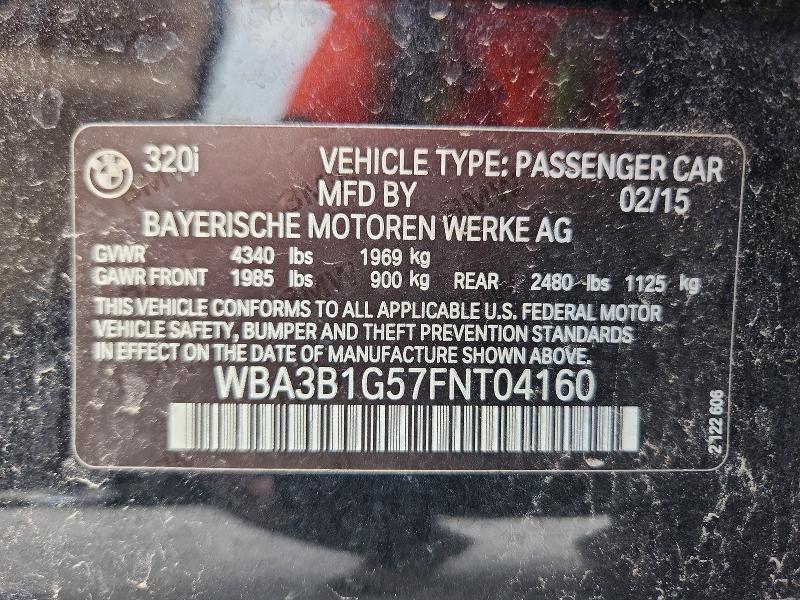 Auction sale of the 2015 Bmw 320, vin: WBA3B1G57FNT04160, lot number: 62148966