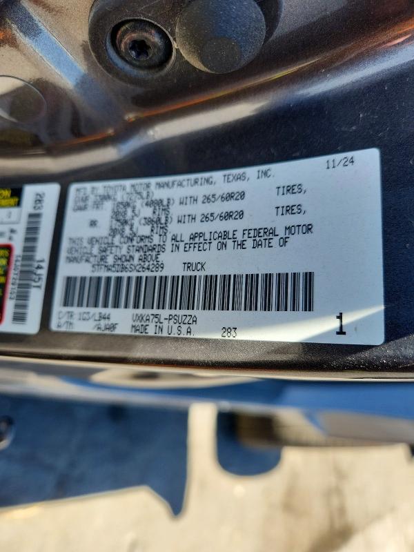 2025 Toyota Tundra მანქანა იყიდება აუქციონზე, vin: 5TFMA5DB6SX264289, აუქციონის ნომერი: 60090756