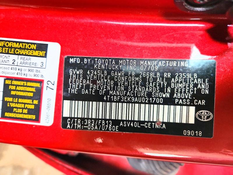 Продаж на аукціоні авто 2010 Toyota Camry, vin: 4T1BF3EK9AU021700, номер лоту: 60812146