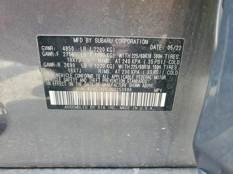 Продажа на аукционе авто 2022 Subaru Outback, vin: 4S4BTAPC1N3253996, номер лота: 61808036