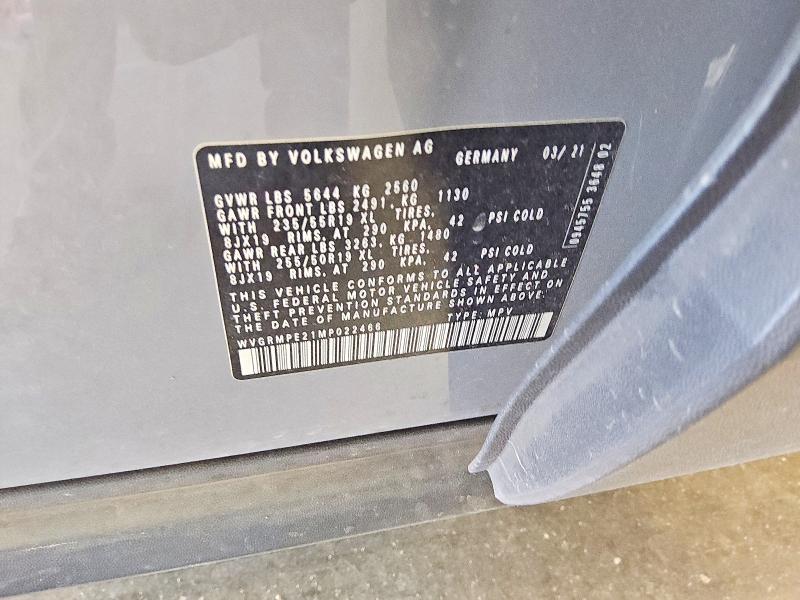 Продаж на аукціоні авто 2021 Volkswagen Id.4, vin: WVGRMPE21MP022466, номер лоту: 60128536