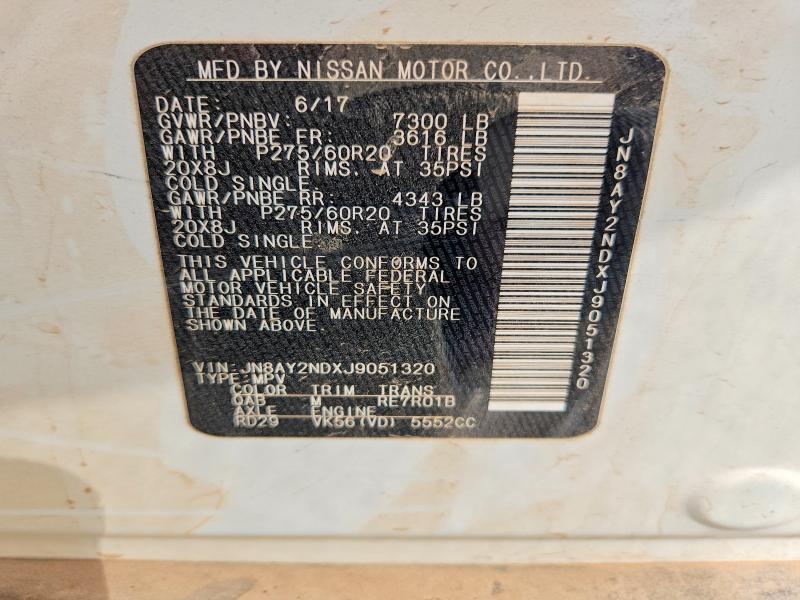 2018 Nissan Armada მანქანა იყიდება აუქციონზე, vin: JN8AY2NDXJ9051320, აუქციონის ნომერი: 61858196
