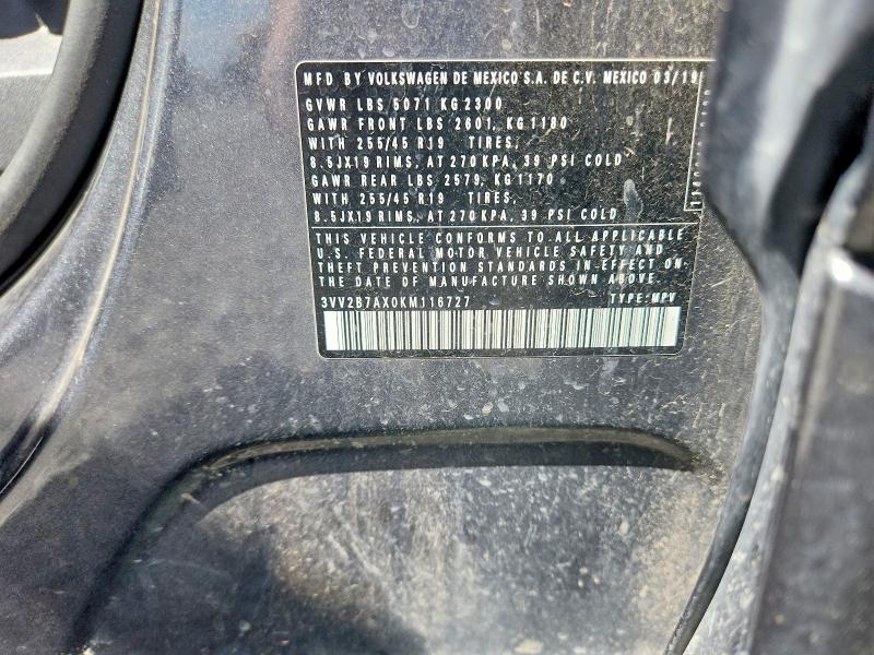 60888896 :رقم المزاد ، 3VV2B7AX0KM116727 vin ، 2019 Volkswagen Tiguan مزاد بيع