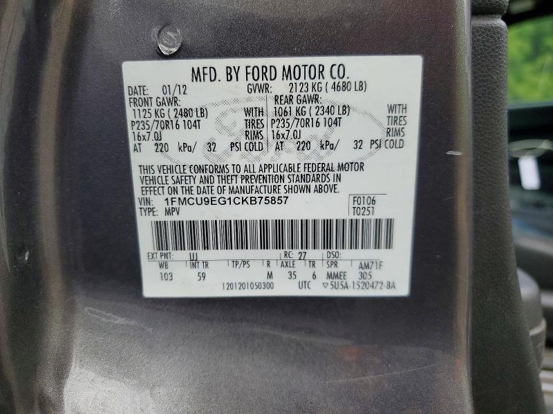 62943156 :رقم المزاد ، 1FMCU9EG1CKB75857 vin ، 2012 Ford Escape مزاد بيع