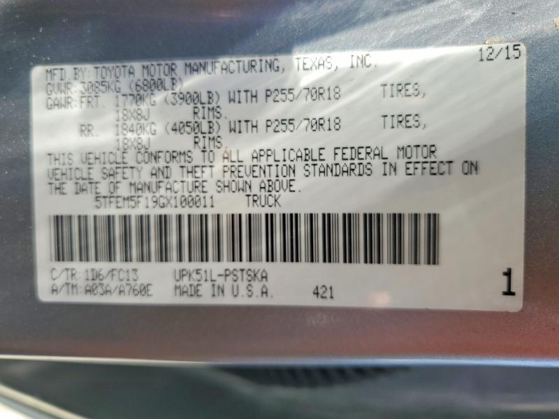 Aukcja sprzedaży 2016 Toyota Tundra, vin: 5TFEM5F19GX100011, numer aukcji: 61357526