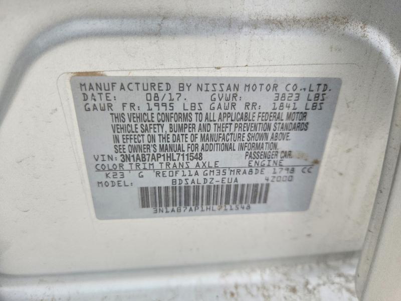 2017 Nissan Sentra მანქანა იყიდება აუქციონზე, vin: 3N1AB7AP1HL711548, აუქციონის ნომერი: 61527586