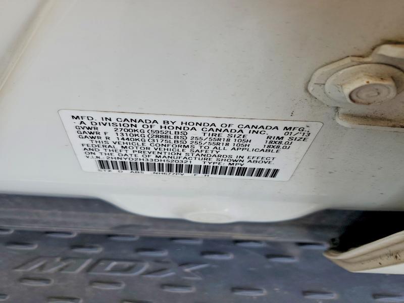 59953806 :رقم المزاد ، 2HNYD2H33DH520321 vin ، 2013 Acura Mdx مزاد بيع