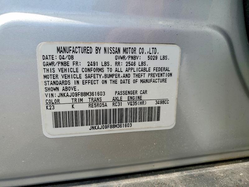 2008 Infiniti Ex35 მანქანა იყიდება აუქციონზე, vin: JNKAJ09F88M361603, აუქციონის ნომერი: 60578666