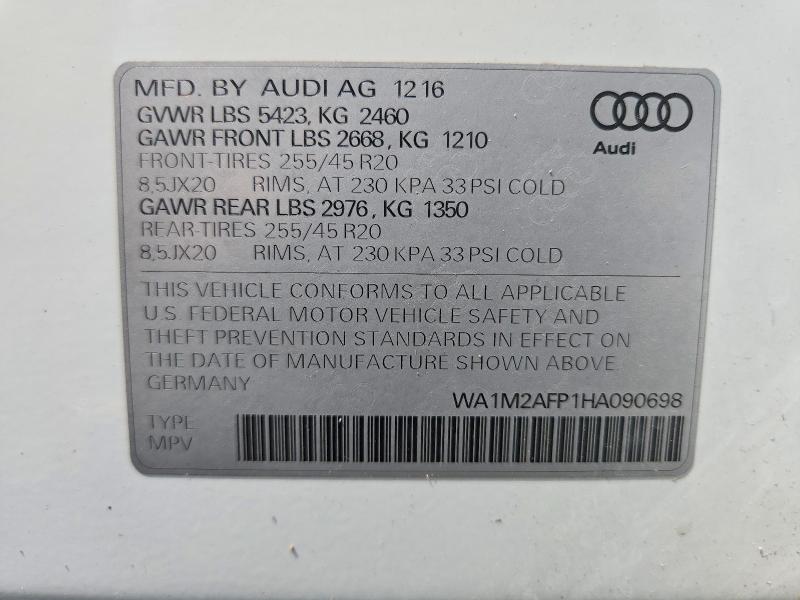 Продаж на аукціоні авто 2017 Audi Q5, vin: WA1M2AFP1HA090698, номер лоту: 61775456