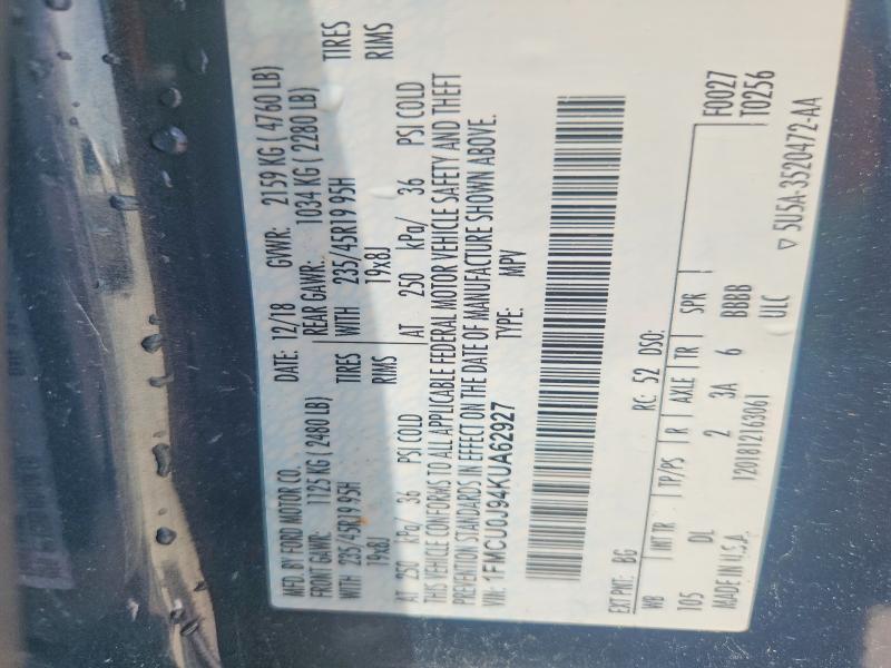 Продаж на аукціоні авто 2019 Ford Escape, vin: 1FMCU0J94KUA62927, номер лоту: 59893796