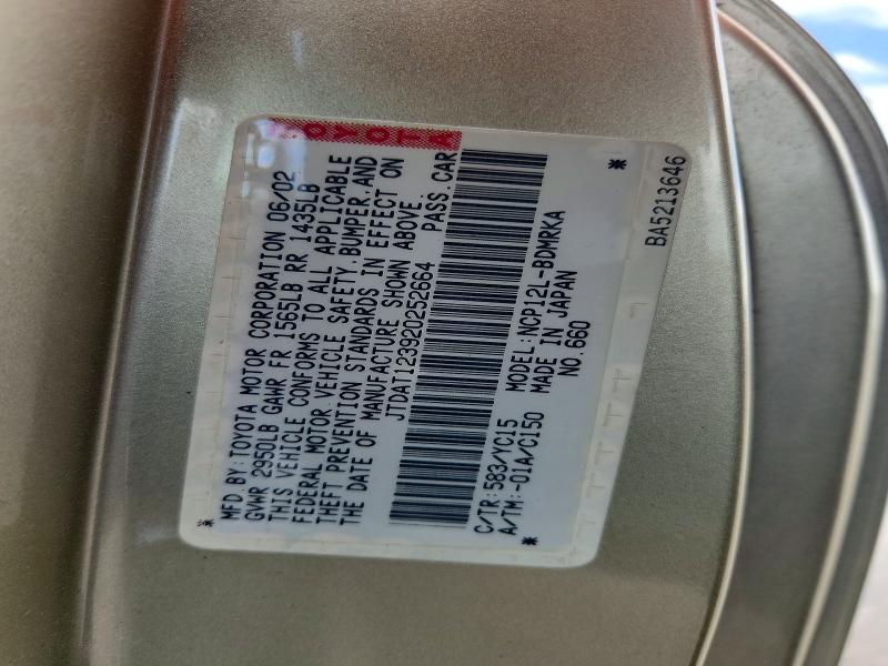 63024436 :رقم المزاد ، JTDAT123920252664 vin ، 2002 Toyota Echo مزاد بيع