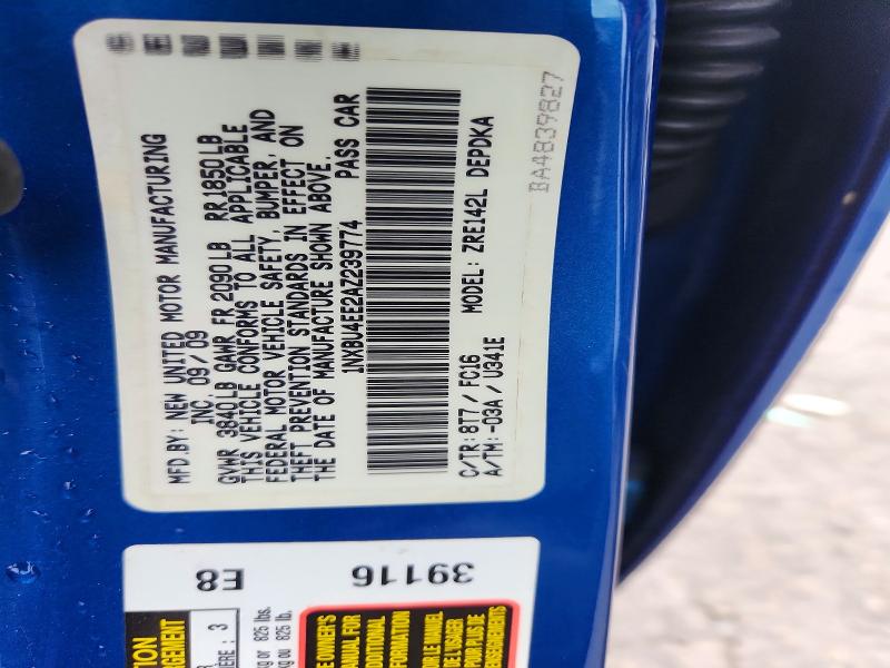 60427586 :رقم المزاد ، 1NXBU4EE2AZ239774 vin ، 2010 Toyota Corolla مزاد بيع