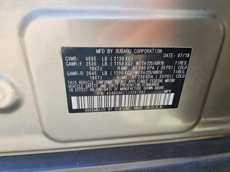 2018 Subaru Outback მანქანა იყიდება აუქციონზე, vin: 4S4BSAKC1J3397097, აუქციონის ნომერი: 60562416