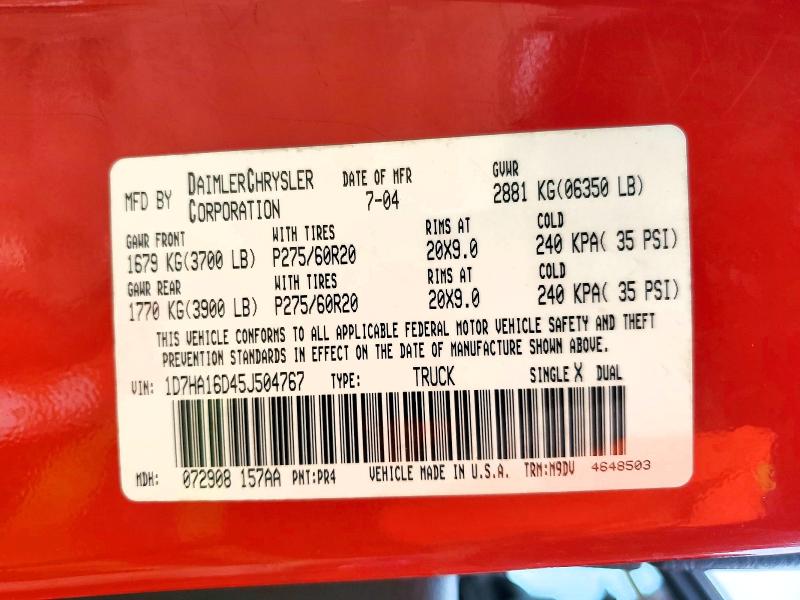 Aukcja sprzedaży 2005 Dodge Ram 1500, vin: 1D7HA16D45J504767, numer aukcji: 60500926