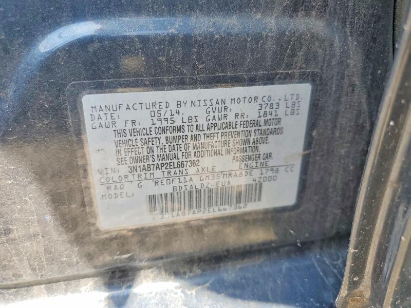 2014 Nissan Sentra მანქანა იყიდება აუქციონზე, vin: 3N1AB7AP2EL667362, აუქციონის ნომერი: 62036806