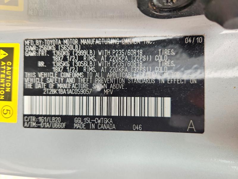 2010 Lexus Rx მანქანა იყიდება აუქციონზე, vin: 2T2BK1BA1AC059057, აუქციონის ნომერი: 60758196