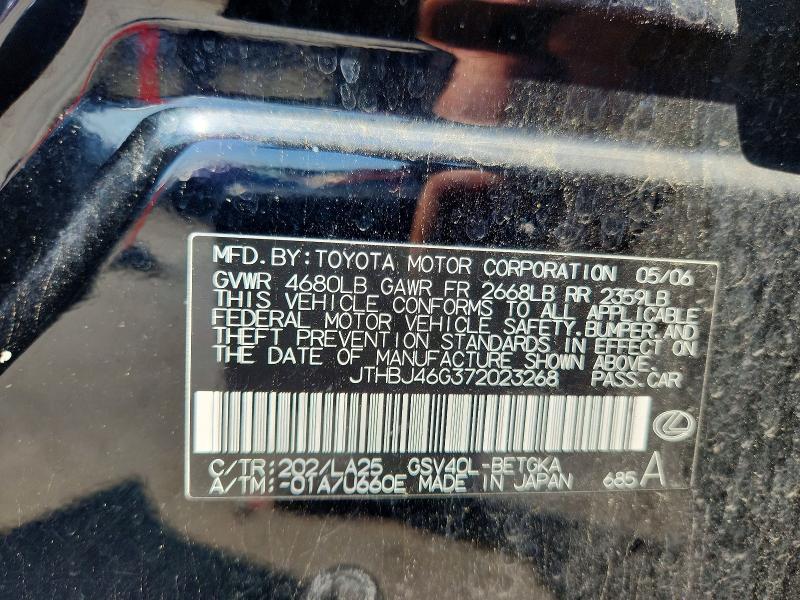 Продаж на аукціоні авто 2007 Lexus Es, vin: JTHBJ46G372023268, номер лоту: 41633246