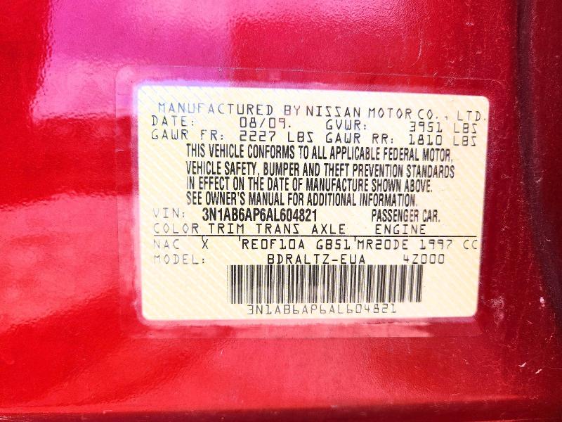 61845596 :رقم المزاد ، 3N1AB6AP6AL604821 vin ، 2010 Nissan Sentra مزاد بيع