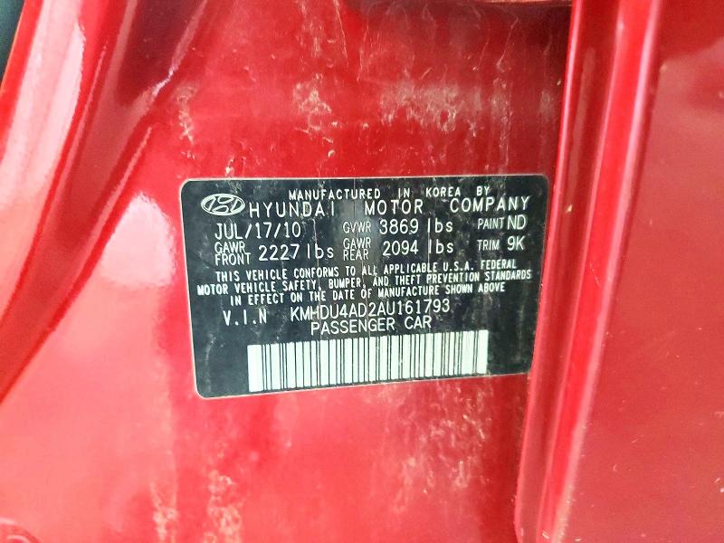 2010 Hyundai Elantra მანქანა იყიდება აუქციონზე, vin: KMHDU4AD2AU161793, აუქციონის ნომერი: 60269266