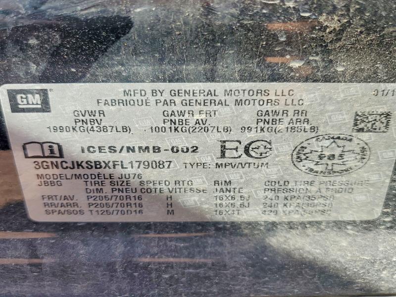 Продаж на аукціоні авто 2015 Chevrolet Trax, vin: 3GNCJKSBXFL179087, номер лоту: 60028736