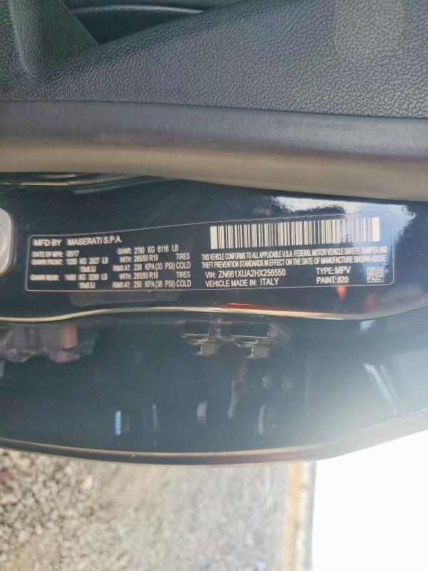 61021536 :رقم المزاد ، ZN661XUA2HX256550 vin ، 2017 Maserati Levante مزاد بيع
