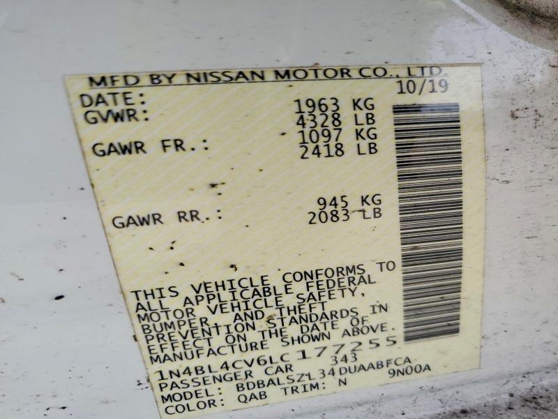 60722906 :رقم المزاد ، 1N4BL4CV6LC177255 vin ، 2020 Nissan Altima مزاد بيع