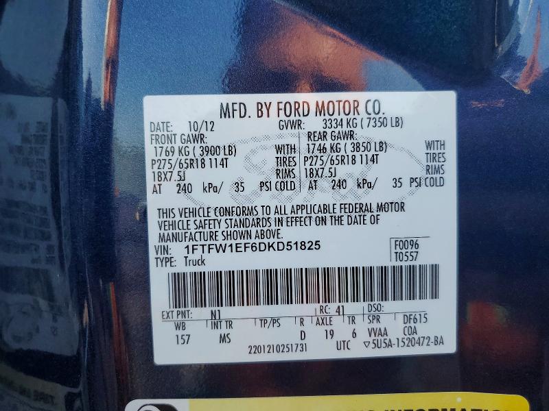 Aukcja sprzedaży 2013 Ford F150, vin: 1FTFW1EF6DKD51825, numer aukcji: 58373396