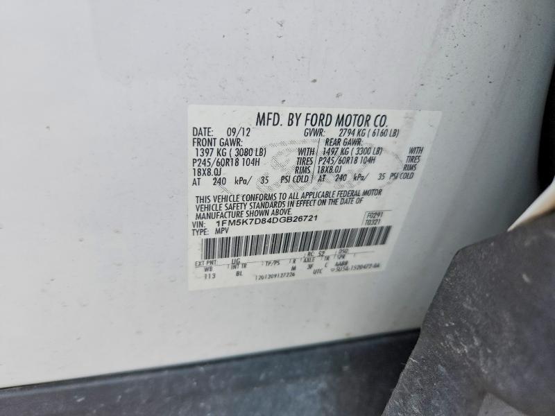 59669916 :رقم المزاد ، 1FM5K7D84DGB26721 vin ، 2013 Ford Explorer مزاد بيع