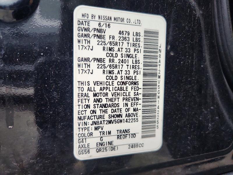 Продаж на аукціоні авто 2016 Nissan Rogue, vin: JN8AT2MV5GW142255, номер лоту: 61762136