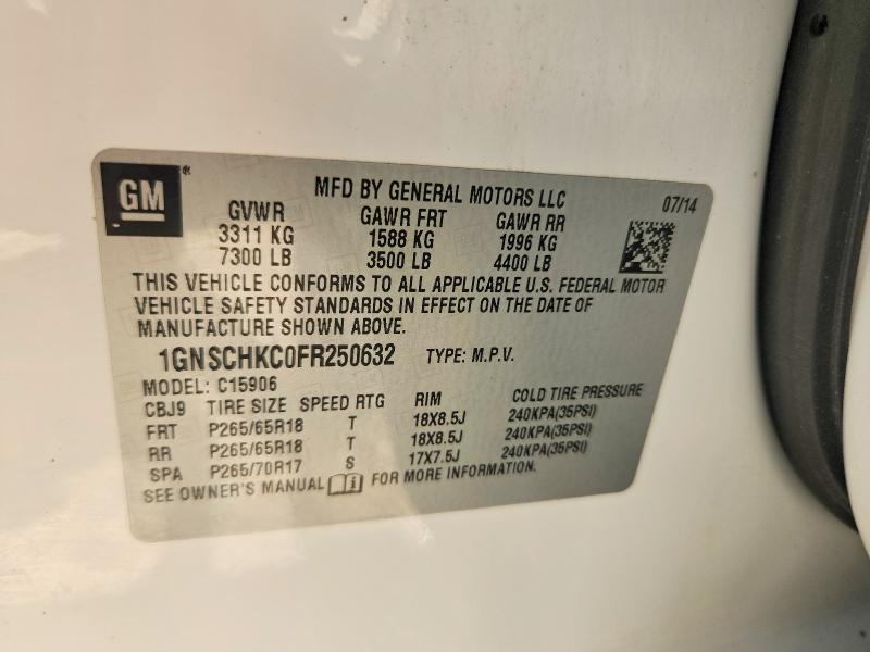 Продаж на аукціоні авто 2015 Chevrolet Suburban, vin: 1GNSCHKC0FR250632, номер лоту: 61996536
