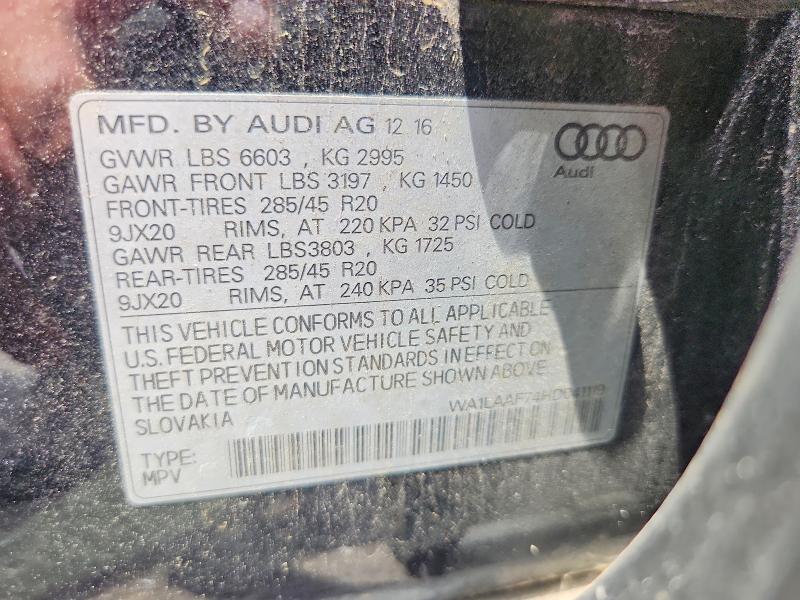 59839496 :رقم المزاد ، WA1LAAF74HD041119 vin ، 2017 Audi Q7 مزاد بيع