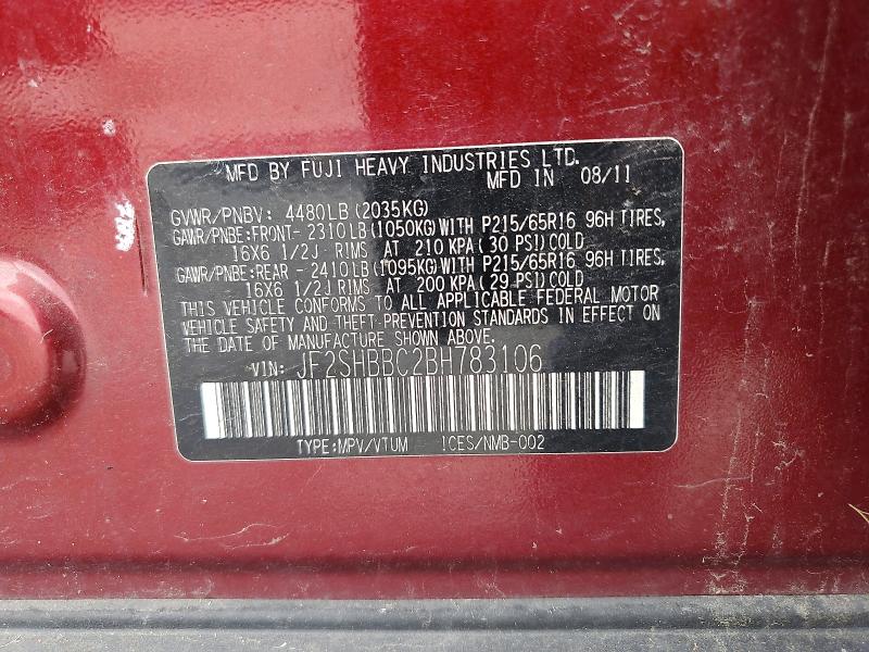 Продаж на аукціоні авто 2011 Subaru Forester, vin: JF2SHBBC2BH783106, номер лоту: 63040296