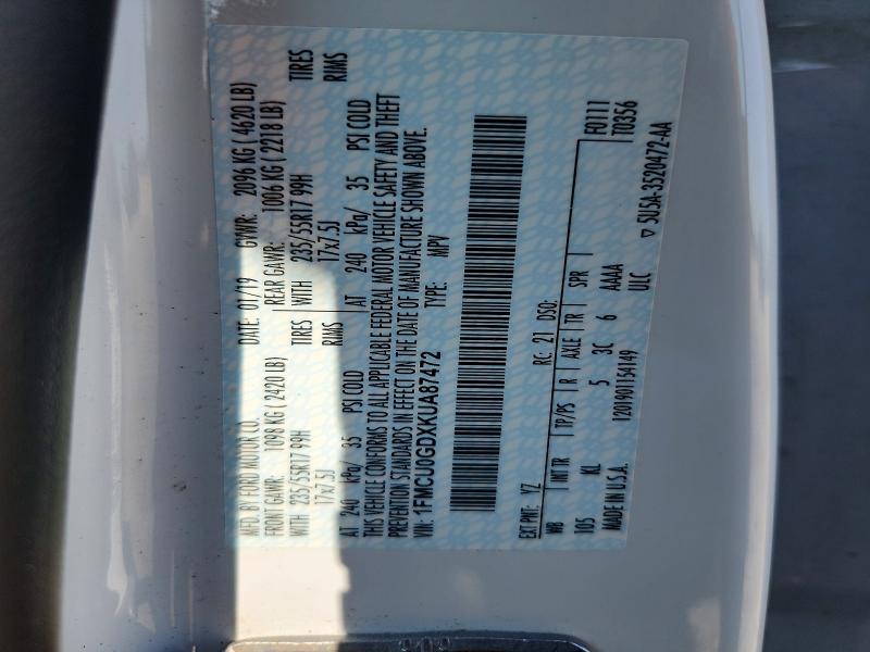 Продажа на аукционе авто 2019 Ford Escape, vin: 1FMCU0GDXKUA87472, номер лота: 59258396