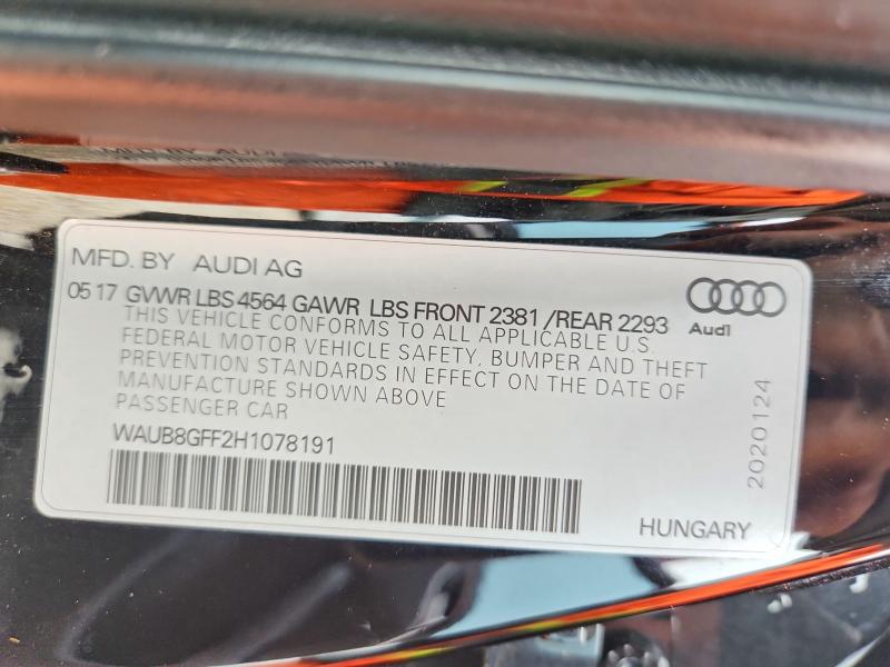 2017 Audi A3 მანქანა იყიდება აუქციონზე, vin: WAUB8GFF2H1078191, აუქციონის ნომერი: 60706526