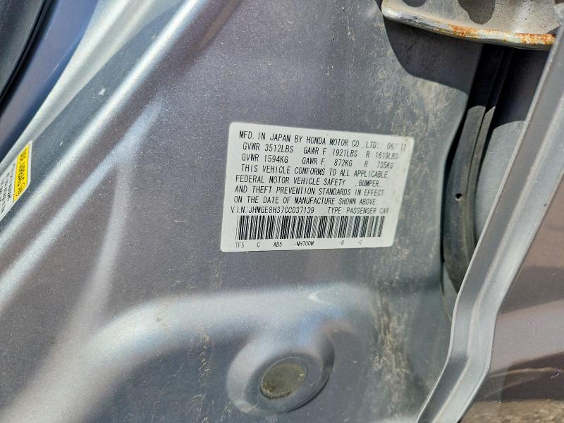 Продажа на аукционе авто 2012 Honda Fit, vin: JHMGE8H37CC037139, номер лота: 59289486