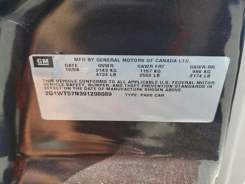 59586216 :رقم المزاد ، 2G1WT57N391208089 vin ، 2009 Chevrolet Impala مزاد بيع