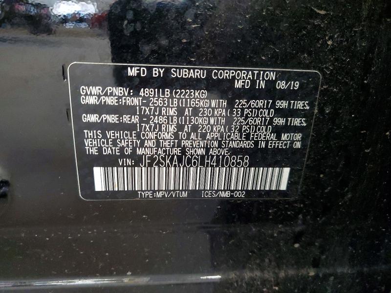 61559176 :رقم المزاد ، JF2SKAJC6LH410858 vin ، 2020 Subaru Forester مزاد بيع