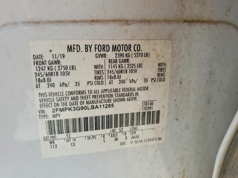 2020 Ford Edge მანქანა იყიდება აუქციონზე, vin: 2FMPK3G90LBA11285, აუქციონის ნომერი: 59658536