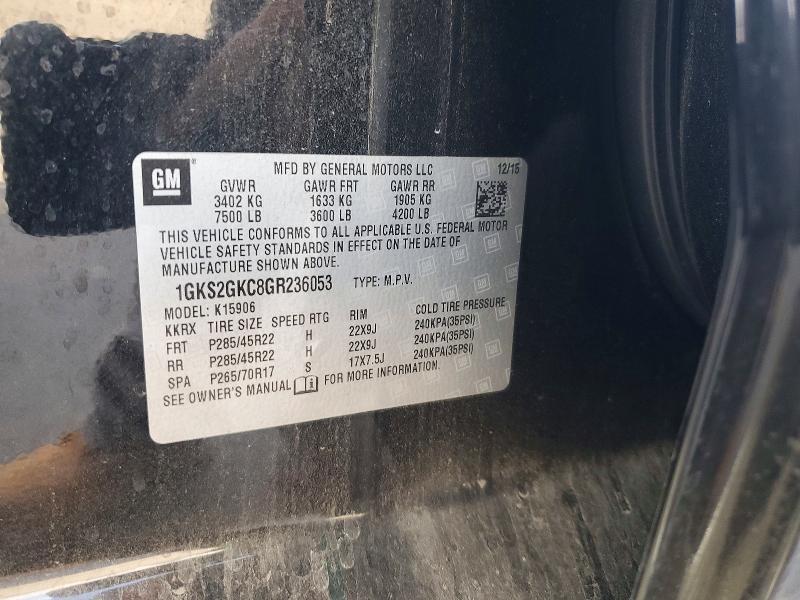 59661016 :رقم المزاد ، 1GKS2GKC8GR236053 vin ، 2016 Gmc Yukon Xl مزاد بيع