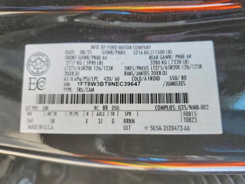 58442926 :رقم المزاد ، 1FT8W3BT9NEC39647 vin ، 2022 Ford F350 مزاد بيع