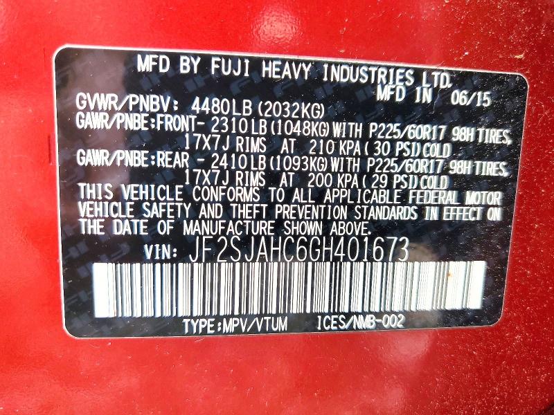 Aukcja sprzedaży 2016 Subaru Forester, vin: JF2SJAHC6GH401673, numer aukcji: 63100276