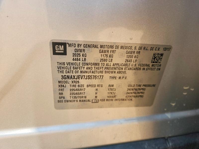 Продажа на аукционе авто 2018 Chevrolet Equinox, vin: 3GNAXJEV7JS576177, номер лота: 62853006
