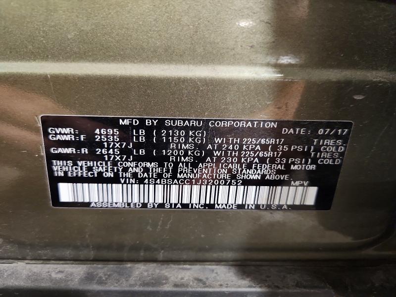 Aukcja sprzedaży 2018 Subaru Outback, vin: 4S4BSACC1J3200752, numer aukcji: 61171866
