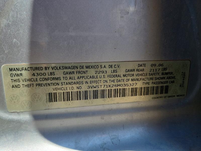 Aukcja sprzedaży 2006 Volkswagen Jetta, vin: 3VWST71K26M035327, numer aukcji: 60227406