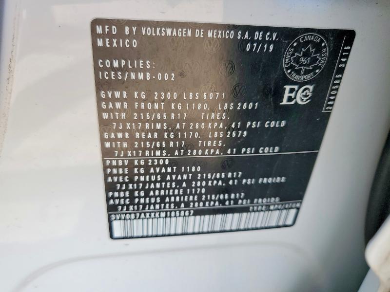 60116156 :رقم المزاد ، 3VV0B7AXXKM185867 vin ، 2019 Volkswagen Tiguan مزاد بيع