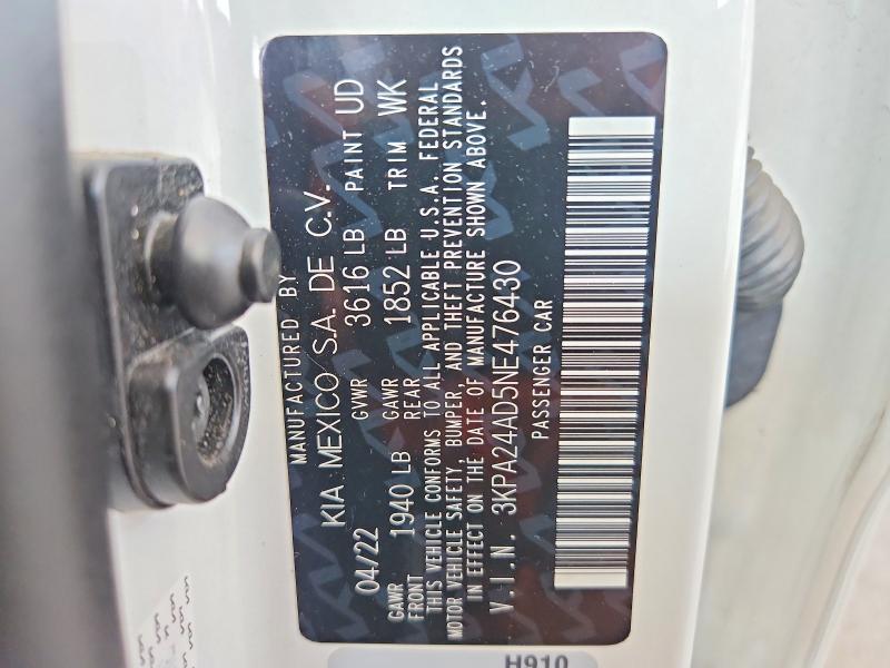 Продаж на аукціоні авто 2022 Kia Rio, vin: 3KPA24AD5NE476430, номер лоту: 61148266